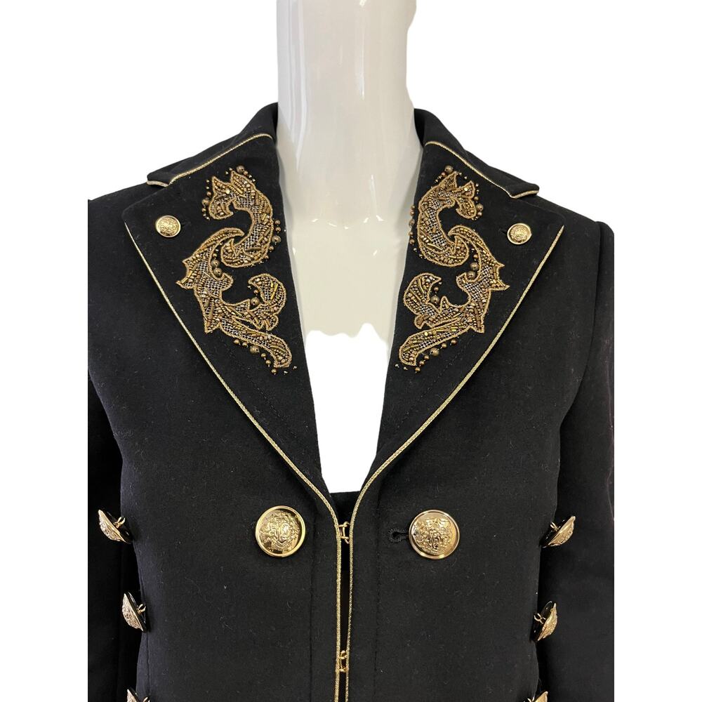 ROBERTO CAVALLI Black Wool Cashmere Gold Embroidered Jacket 40 US 4 - Picture 3 of 6
